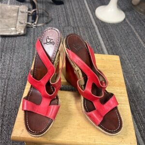 Christian Louboutin Vibrant Red Wedge Sandals Sz 41